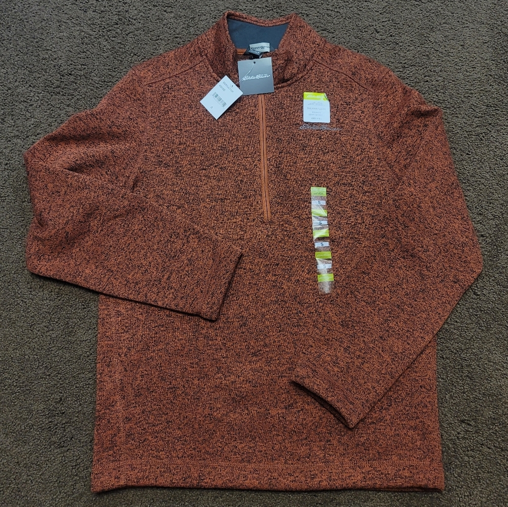 Size S Eddie Bauer Men's Fleece Quarter-Zip Pullover Sweater Adobe Dark Orange